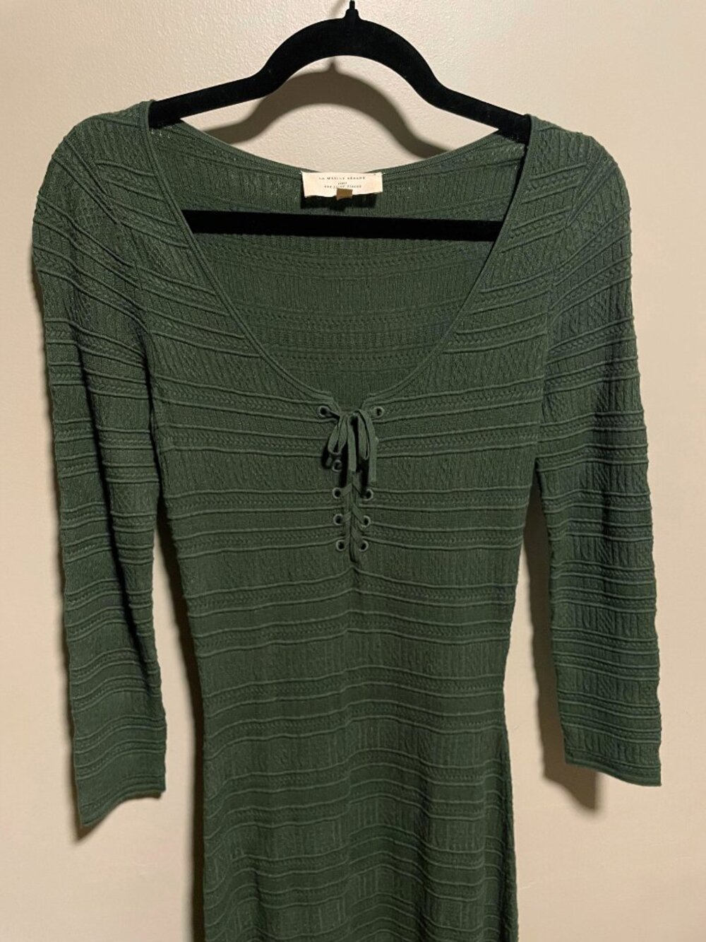 Like New Sezane Estela Lace Up Fancy Knit Maxi Dress Olive Green XS - Picture 4 of 7